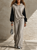 Women's Casual Color-Block Hoodie And Wide-Leg Pants Two-Piece Set ZMZ1446I4XT