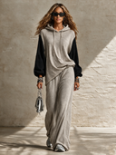 Women's Casual Color-Block Hoodie And Wide-Leg Pants Two-Piece Set ZMZ1446I4XT