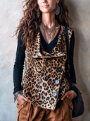 Women's Fashionable Leopard Print Faux Suede Three-Button Vest ZMZ1629I6SWL