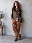 Women's Fashionable Leopard Print Faux Suede Three-Button Vest ZMZ1629I6SWL