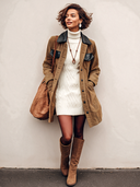 Women's Classic Corduroy And PU Leather Collar Mid-Length Button Jacket ZMZ1677I7SWL