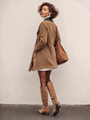 Women's Classic Corduroy And PU Leather Collar Mid-Length Button Jacket ZMZ1677I7SWL