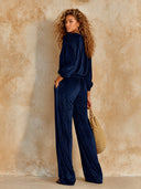 Women's Retro Velvet Ruffled Collar Top and Wide-Leg Pants Two-Piece Set ZMZ1675I5XT