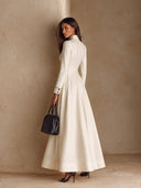 Women's Elegant Stand-Collar Maxi Dress With Contrasting Piping ZMZ1699I7XT