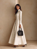 Women's Elegant Stand-Collar Maxi Dress With Contrasting Piping ZMZ1699I7XT