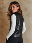 Women's Urban Solid-Color Sleeveless Faux Leather Mock-Neck Vest ZMZ1613I3XT