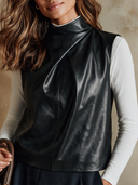 Women's Urban Solid-Color Sleeveless Faux Leather Mock-Neck Vest ZMZ1613I3XT