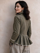 Women's Classic Army Green Faux Suede Stand Collar Zipper Slim Fit Jacket ZMZ1645I5SWL