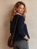 Women's Stylish Navy Faux Suede Color-Block Button-Front Jacket ZMZ1748I9SWL