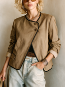Women's Classic Khaki Twill Cotton Trim Two-Button Jacket ZMZ1756I4SWL