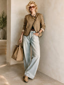 Women's Classic Khaki Twill Cotton Trim Two-Button Jacket ZMZ1756I4SWL