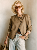 Women's Classic Khaki Twill Cotton Trim Two-Button Jacket ZMZ1756I4SWL