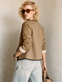 Women's Classic Khaki Twill Cotton Trim Two-Button Jacket ZMZ1756I4SWL