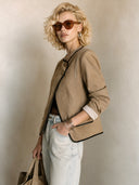 Women's Classic Khaki Twill Cotton Trim Two-Button Jacket ZMZ1756I4SWL