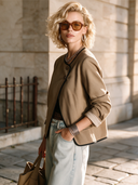 Women's Classic Khaki Twill Cotton Trim Two-Button Jacket ZMZ1756I4SWL
