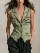 Women's Frayed Tweed Notch Lapel Fitted Vest ZMZ1774I3YZH
