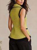 Women's Chartreuse Bouclé Contrast-Trim Sleeveless Vest ZMZ1746I9YZH