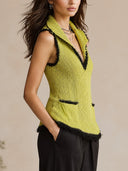 Women's Chartreuse Bouclé Contrast-Trim Sleeveless Vest ZMZ1746I9YZH