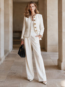 Women's White Chanel-style Tweed Button-down Fitted Jacket ZMZ1780I9SWL