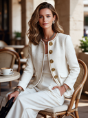 Women's White Chanel-style Tweed Button-down Fitted Jacket ZMZ1780I9SWL