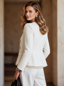 Women's White Chanel-style Tweed Button-down Fitted Jacket ZMZ1780I9SWL