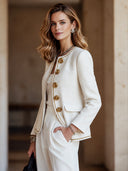 Women's White Chanel-style Tweed Button-down Fitted Jacket ZMZ1780I9SWL