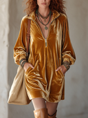Women's Fashion Velvet Zipper Collar Long Sleeve Mini Dress ZMZ1799I8SWL