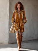 Women's Fashion Velvet Zipper Collar Long Sleeve Mini Dress ZMZ1799I8SWL
