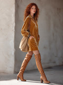Women's Fashion Velvet Zipper Collar Long Sleeve Mini Dress ZMZ1799I8SWL