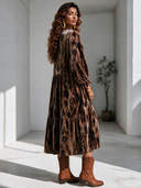 Women's Vintage Elegant Printed Velvet V-Neck Lantern-Sleeve Loose Maxi Dress ZMZ1798I4ZYY