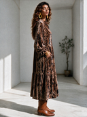 Women's Vintage Elegant Printed Velvet V-Neck Lantern-Sleeve Loose Maxi Dress ZMZ1798I4ZYY