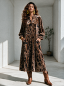 Women's Vintage Elegant Printed Velvet V-Neck Lantern-Sleeve Loose Maxi Dress ZMZ1798I4ZYY
