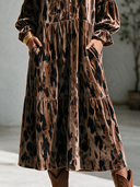 Women's Vintage Elegant Printed Velvet V-Neck Lantern-Sleeve Loose Maxi Dress ZMZ1798I4ZYY
