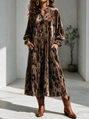 Women's Vintage Elegant Printed Velvet V-Neck Lantern-Sleeve Loose Maxi Dress ZMZ1798I4ZYY