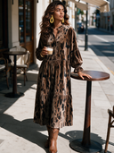 Women's Vintage Elegant Printed Velvet V-Neck Lantern-Sleeve Loose Maxi Dress ZMZ1798I4ZYY