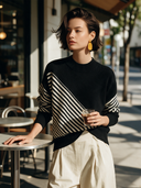 Women's Vintage-Style Elegant Round Neck Striped Color-Block Long-Sleeve Sweater ZMZ1735I5ZYY