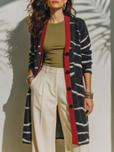 Women's Vintage-Style Elegant Color-Block Knit Cardigan With Single-Breasted Closure ZMZ1783I9ZYY