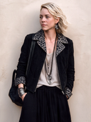 Women's Stylish Black Suede And Leopard Print Panel Zip-Up Jacket ZMZ1768I7SWL