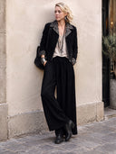 Women's Stylish Black Suede And Leopard Print Panel Zip-Up Jacket ZMZ1768I7SWL