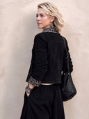 Women's Stylish Black Suede And Leopard Print Panel Zip-Up Jacket ZMZ1768I7SWL