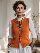 Women's Vintage-Style Elegant Single-Breasted Knit Vest ZMZ1783I8ZYY