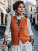 Women's Vintage-Style Elegant Single-Breasted Knit Vest ZMZ1783I8ZYY