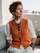 Women's Vintage-Style Elegant Single-Breasted Knit Vest ZMZ1783I8ZYY