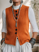Women's Vintage-Style Elegant Single-Breasted Knit Vest ZMZ1783I8ZYY