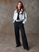 Women's Casual Minimalist Double-Breasted Denim Cropped Jacket ZMZ1761I1XT