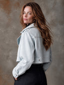 Women's Casual Minimalist Double-Breasted Denim Cropped Jacket ZMZ1761I1XT