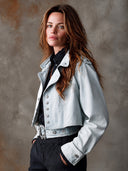 Women's Casual Minimalist Double-Breasted Denim Cropped Jacket ZMZ1761I1XT