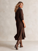Women's Casual Denim-Collar Ribbed Knit Midi Dress ZMZ1715I1XT