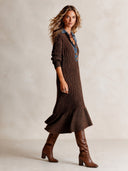 Women's Casual Denim-Collar Ribbed Knit Midi Dress ZMZ1715I1XT