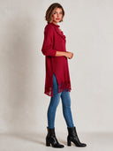 Women's Solid Color Ruffled Turtleneck Off-shoulder Tassel Hem Loose Sweater ZMZ1712I2XT
